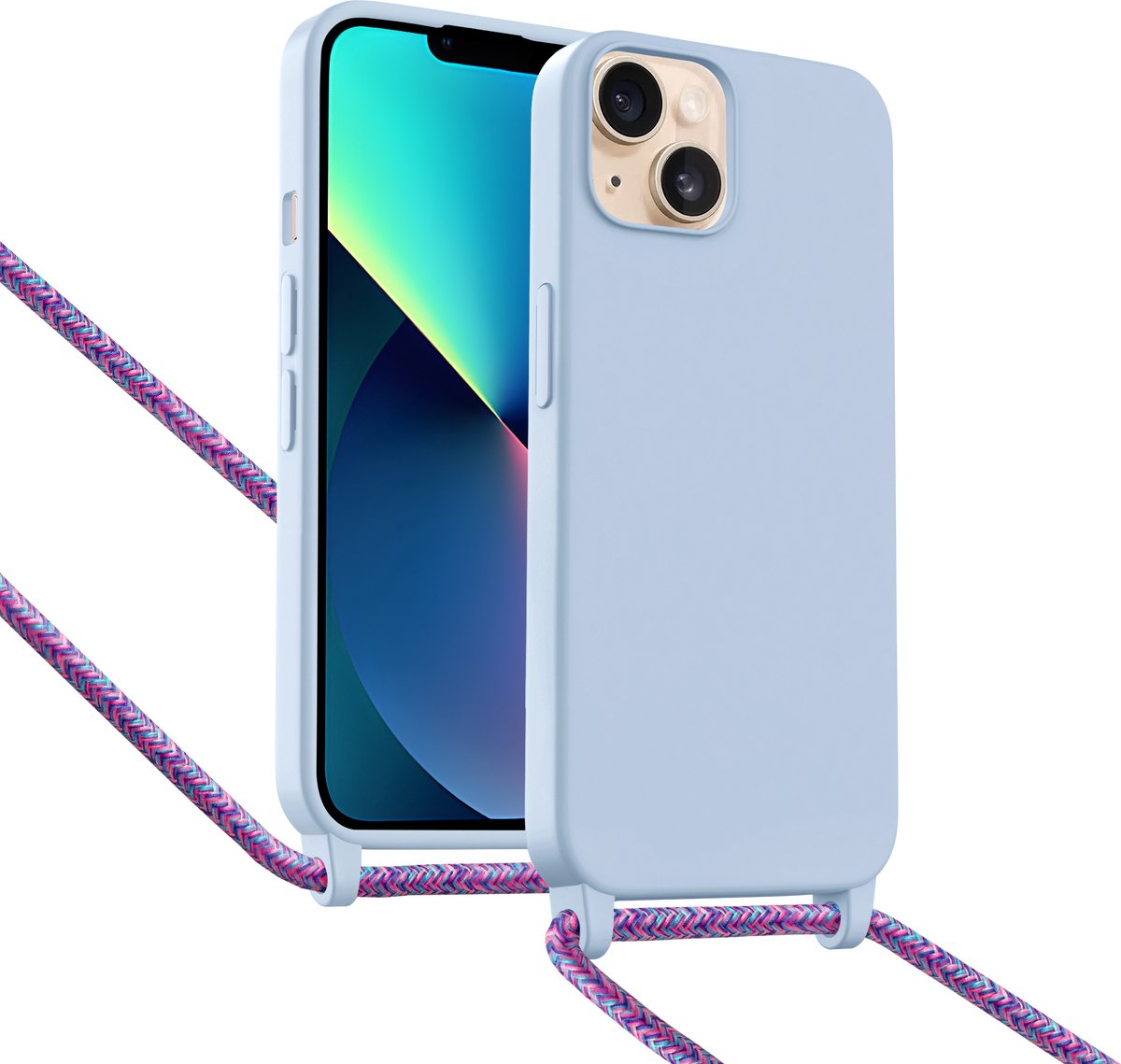 ShieldCase Hoesje met telefoonkoord (paars) geschikt voor iPhone 13 - Telefoonhoesje met koord - Beschermende case - Slanke cover