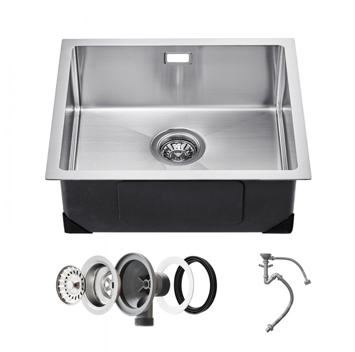 Keukenspoelbak - Inbouw/Onderbouw - Enkele Kom - Afmeting 50 x 43 x 19 cm - Roestvrij Staal (RVS) - Met Accessoires - Geschikt voor Keukenbar en Camper/Caravan