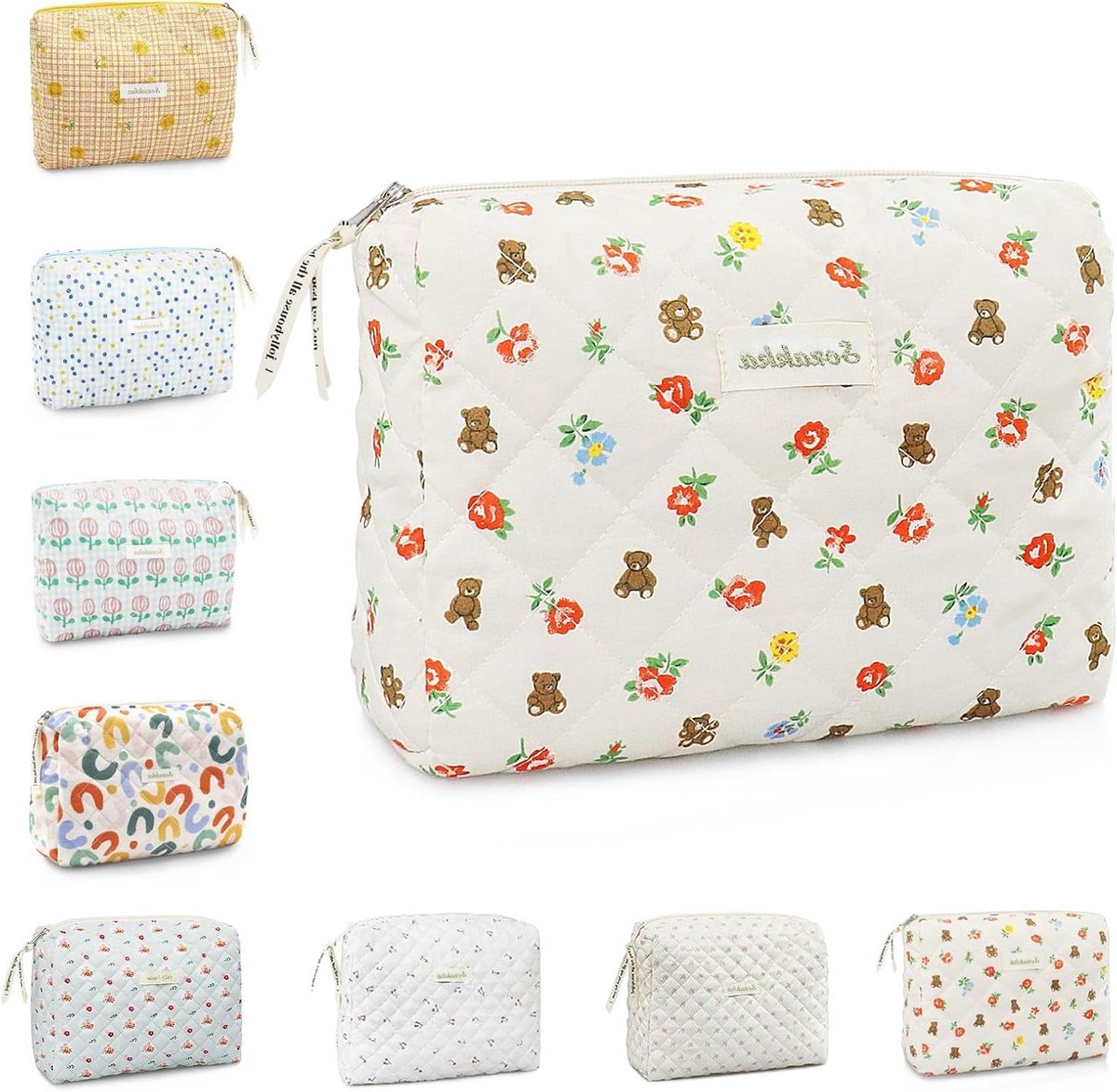 EGoods - Katoenen Bloemen Reizen Make-up Tas voor Vrouwen Meisjes, Draagbare Cosmetische Tas met Opbergruimte