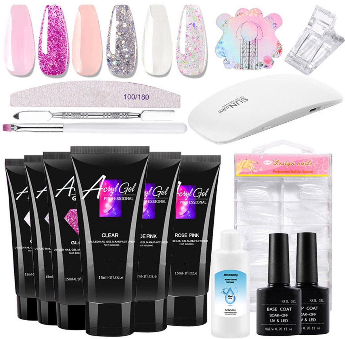 NAXSIR Nagelverlengings Set met UV Lamp - 6 Kleuren Gelnagels - Starter Kit met Accessoires - DIY Manicure