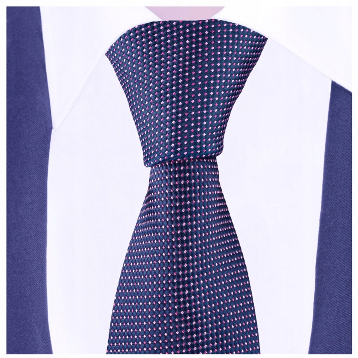Rene Chagal Heren Stropdas Jacquard Navy Blauw met Stippen 7cm