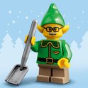 LEGO elf met bril, groene outfit en schep.