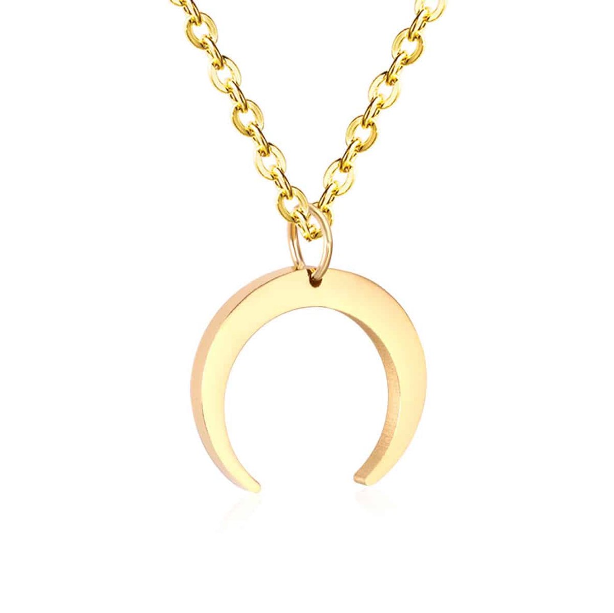 Planet Pink - Ketting halve maan hanger goud - Stainless Steel - Roestvrij Staal rvs - Waterproof