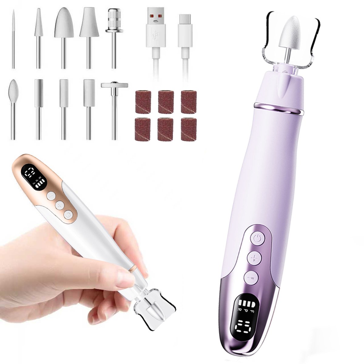 Nagelfrees-Elektrische nagelvijl- Draadloze professionele nagel- en pedicureset - Oplaadbaar, 10 snelheden, polijstende dikke nagelvijl -Paars - 16,5 x 4 cm