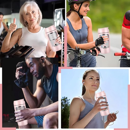 Automatische roerbeker, 650 ml automatische koffie-/milkshakemaker, USB oplaadbaar, met geïntegreerde poedercontainer, geschikt voor sport en fitness (roze) van Merkloos — afbeelding 4