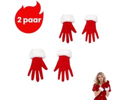 2 paar - Korte fluwelen handschoenen voor Kerstmis - Handschoenen voor avondfeesten/optredens - Handschoenen die passen bij galakleding - Lengte en breedte van de handschoenen zijn beide 26 cm - Rood