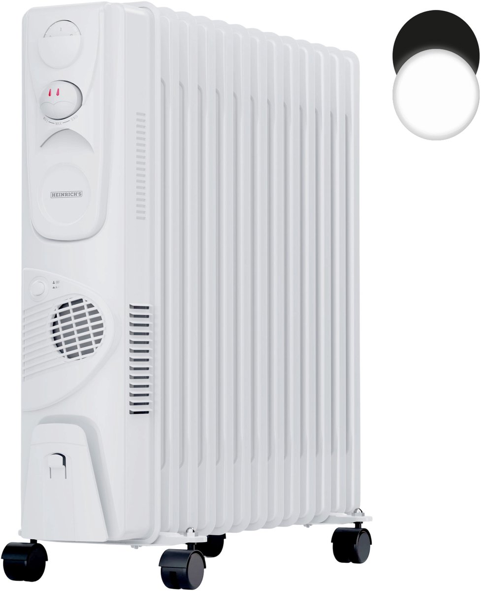 Heinrich’s HOR 8702 olieradiator - 13 ribben - 2500 W - met extra ventilator en handdoekenhouder - wit
