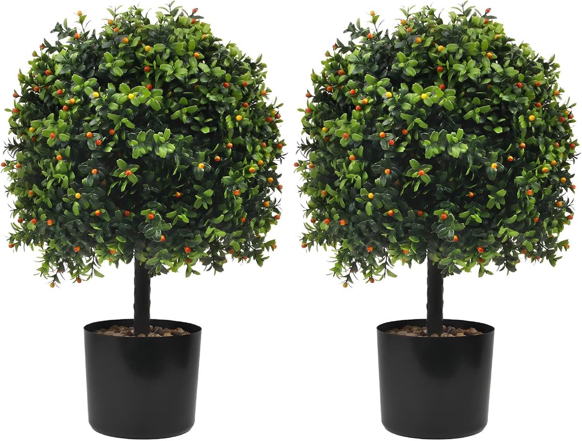Unyqoos Levensechte kunstbuxusballen met decoratief rood fruit voor binnen en buiten groen