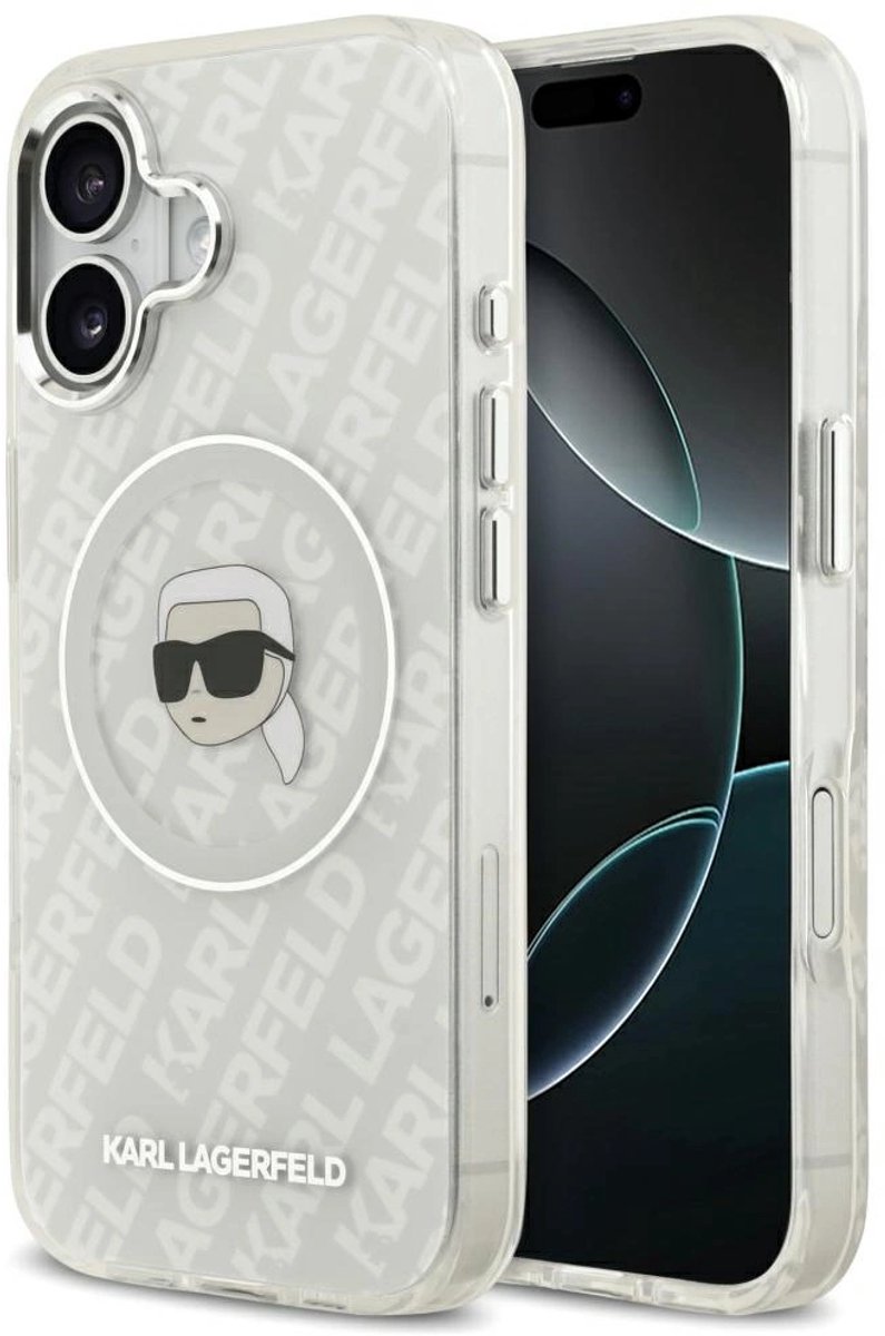 Karl Lagerfeld telefoonhoesje voor iPhone 17 - IML Karl Hoofd Logo - MagSafe - Grijs