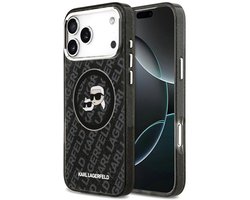 Coque de téléphone Karl Lagerfeld pour iPhone 17 Pro Max - IML Glitter - Logo Karl & Choupette Heads - Magsafe - Noir