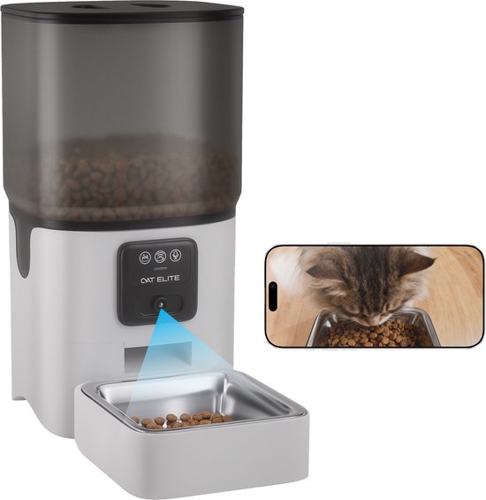CatElite® Automatische Voerbak 6L RVS met HD Camera Wit - CatElite® - €84,95