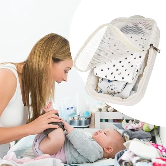 OIMG 2 stuks Baby Bag Organizer - Luiertas baby - verzorgingstas - Toilettas Was Storage case - Baby tas - Waterproof Travel Packing Case - Multiple Pockets - Compact Storage Solution-Voor Babykleding En Spullen Familie - wit van Merkloos — afbeelding 5