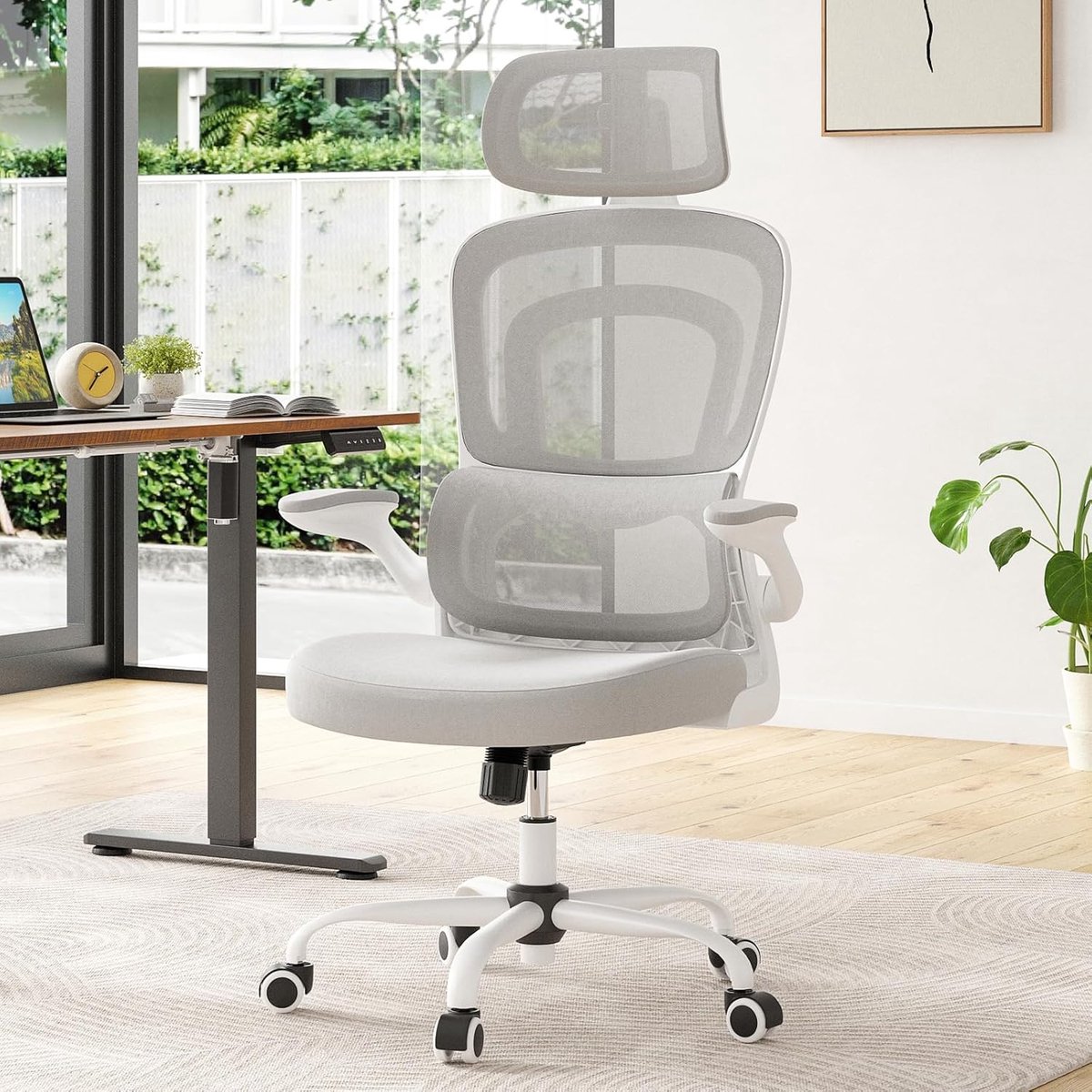 Ergonomische Bureaustoel met Verstelbare Hoofdsteun - Grijs - Hoofdsteun – Executive Office Chair - Medahomestore