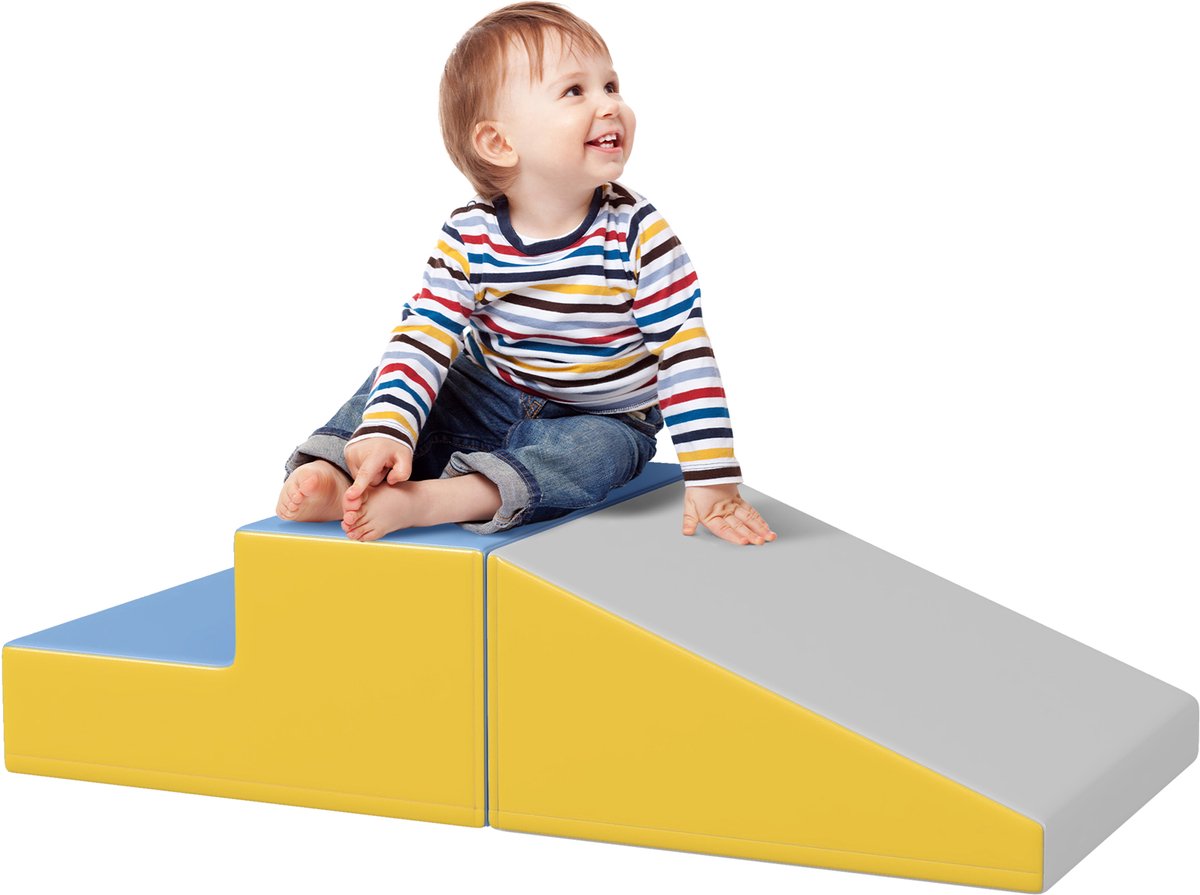 HOMCOM Kids Soft Play Set - Polyurethaan - 50x50x25cm - Grijs, Geel en Lichtblauw