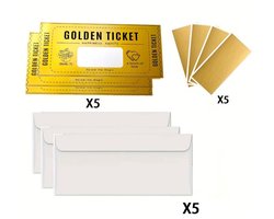 Actie4you® - Golden Ticket – Kraskaart Pakket – 5 Kaarten + 5 Gouden Enveloppen + Stickers – Zelf Invullen – Cadeau Bon - Cadeaubonnen – Giftcard