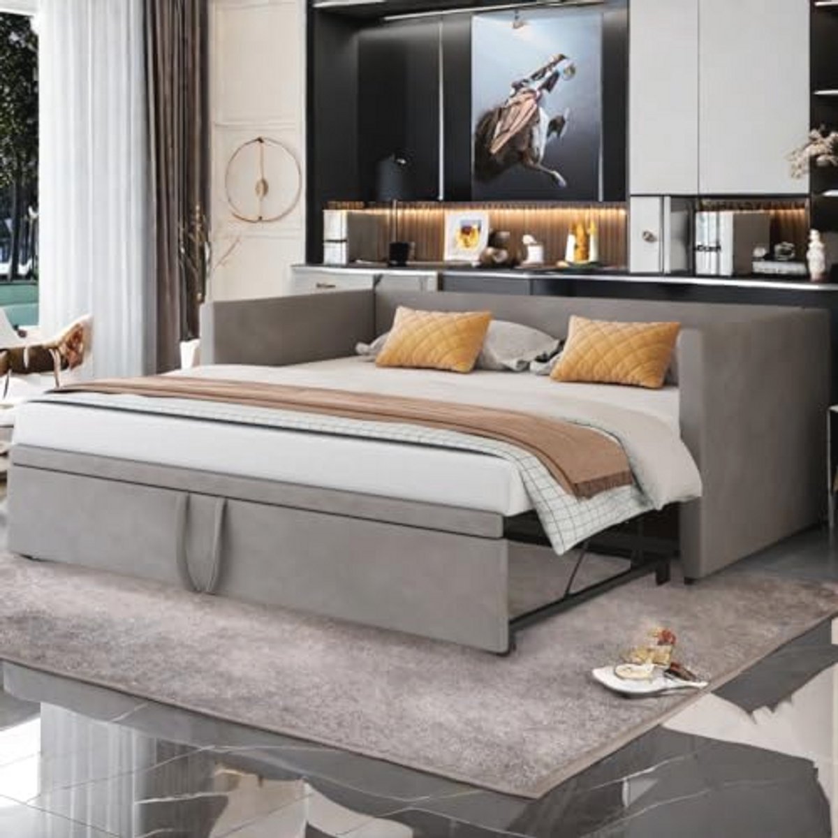 Multifunctioneel Gestoffeerd Slaapbank/Bed 90/180 x 200 cm