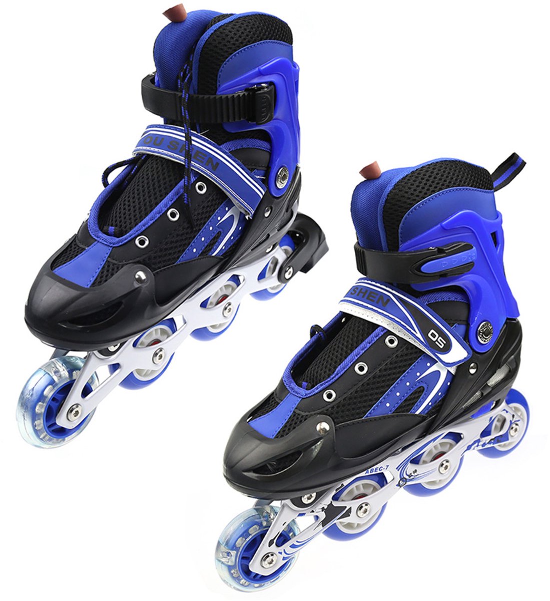 PIPIPOXER-Kinder Skeelers Inlineskates Verstelbaar Lichtgevende wielen 35-38 Blauw