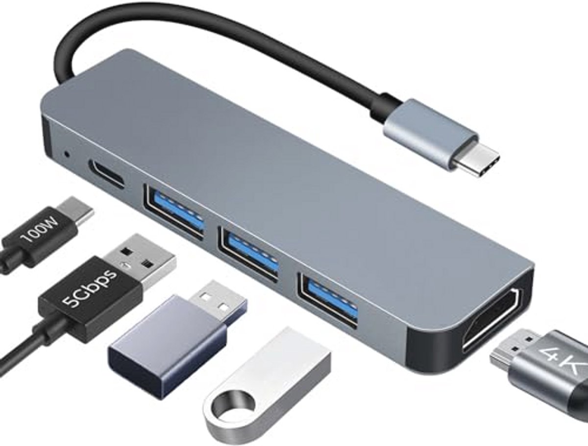 USB C Hub 4K HDMI Dock Adapter met 3 USB A & PD100W