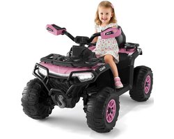 HOERFURIY-Elektrische kinderauto-Elektrische quad voor kinderen 12V, terreinwagen met 4 wielen en 2 motoren, afstandsbediening, Bluetooth, USB, vanaf 3 jaar, roze