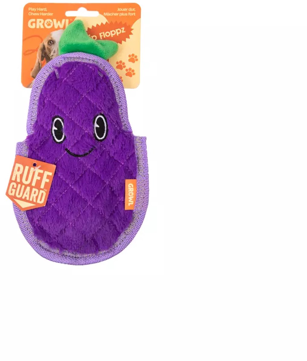 Growl Flip Floppz Hondenspeeltje met 3 Piepers - Pluche Hondenspeelgoed - Kauwspeelgoed en Trektouw voor Alle Honden - Eddie de Aubergine