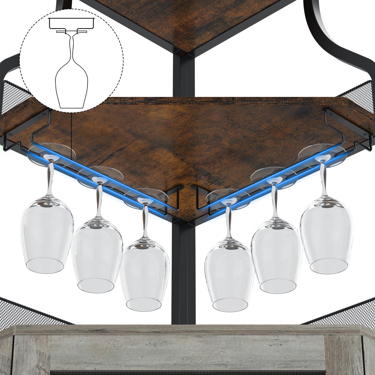 Brisakys - Hoekbarkast - Wijnkast - Industrieel - Metaal - Gaasdeuren - Verstelbare Plank - Anti-Kantelset - 45x45x150cm - Rustiek Bruin – foto 4