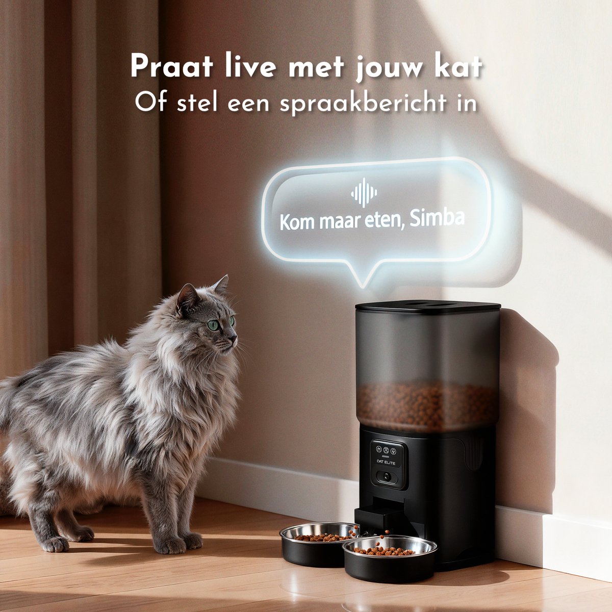 CatElite® - Automatische Voerbak Kat | Sync - Voor 2 Katten - 7L Voerdispenser RVS - HD Camera & Audio - Dual WiFi 5Ghz & 2.4Ghz - Night Vision - Voerautomaat Dispenser met Smart App - Voor droogvoer - Zwart thumbnail 6