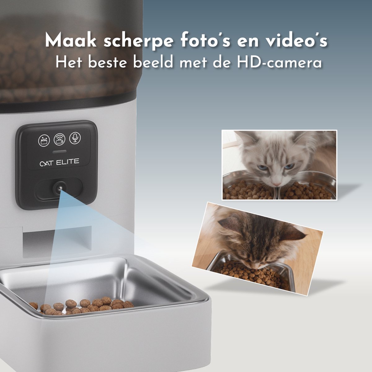 CatElite® - Automatische Voerbak Kat | Sync - 6L Voerdispenser RVS - HD Camera & Audio - Dual WiFi 5Ghz & 2.4Ghz - Night Vision - Voerautomaat Dispenser met Smart App - Voor Droogvoer - Wit thumbnail 5