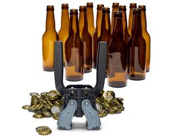 Brew Monkey Bottelset met 13 flessen, kroonkurkapparaat en 25 kroonkurken - Zelf bier bottelen - Bierflesjes - Flessenset - Bierbrouwpakket Tool - Verjaardagscadeau voor Mannen - Origineel kerstcadeau