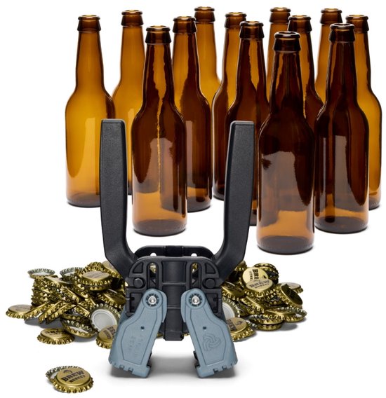 Brew Monkey Bottelset met 13 flessen, kroonkurkapparaat en 25 kroonkurken - Zelf bier bottelen - Bierflesjes - Flessenset - Bierbrouwpakket Tool - Verjaardagscadeau voor Mannen - Origineel kerstcadeau