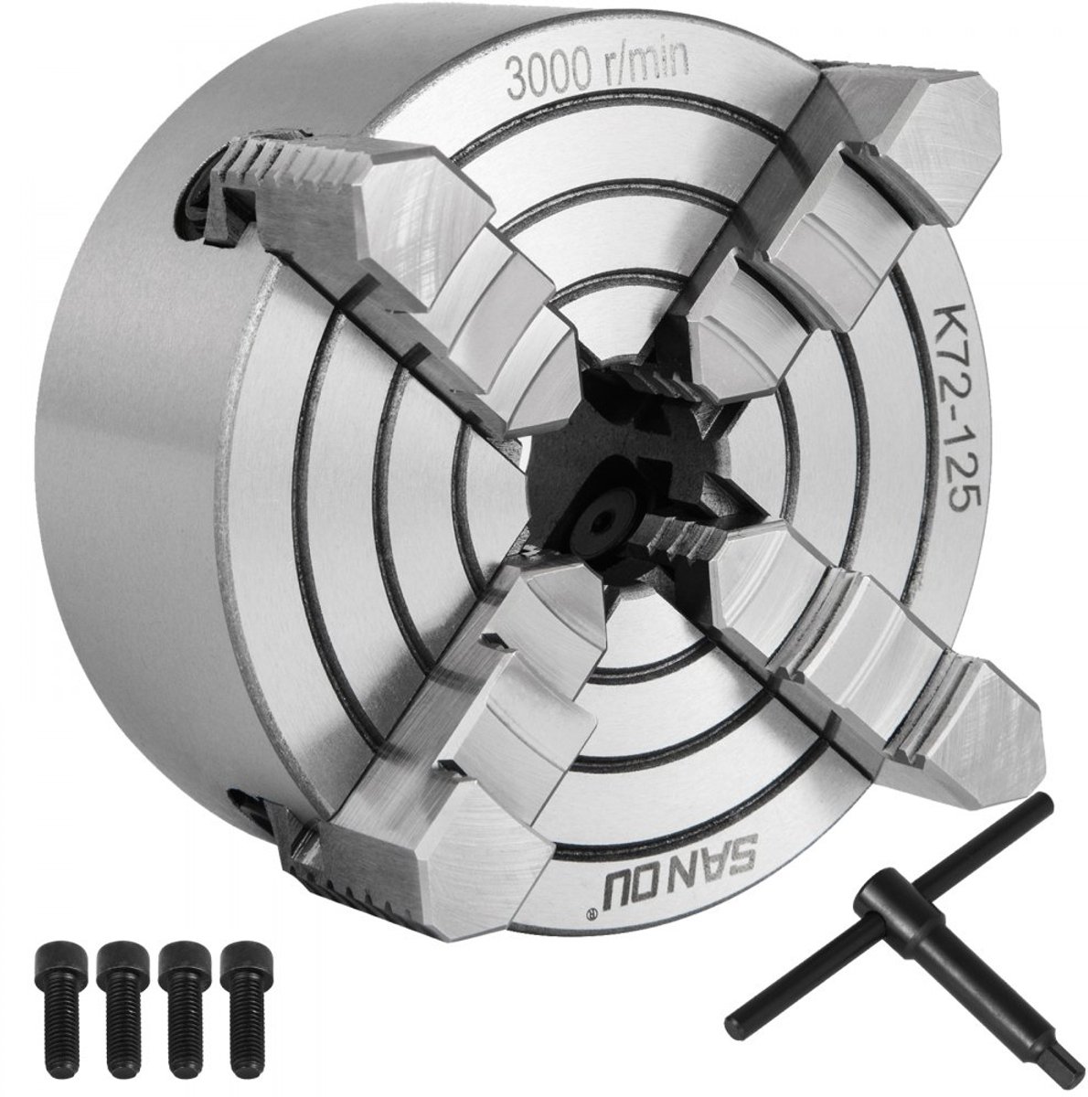 Draaibankklauwplaat - K72-125 - Onafhankelijke 4-Klauw - Omkeerbare Bekken - Diameter 12,7 cm - Voor Draaibanken
