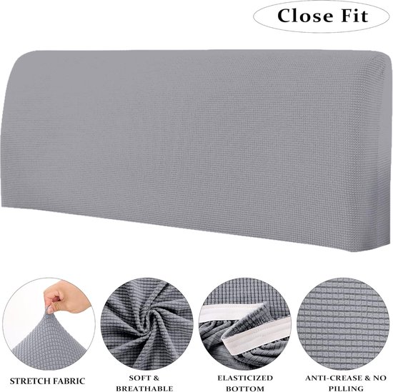 Housse de tête de lit OIMG - Housse de tête de lit élastique et lavable - Housse unie - Extensible et lavable - Housse de tête de lit épaisse et anti-poussière - Pour tête de lit rembourrée - Grise - 180 cm