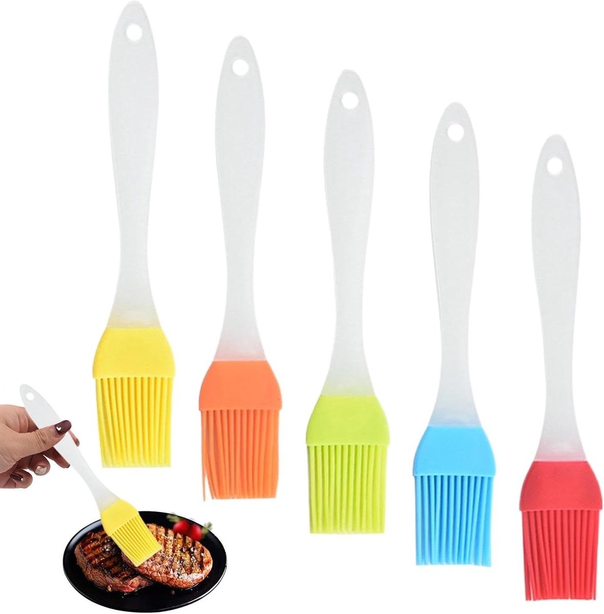 EGoods - Siliconen bakkwasten set voor bakken, keuken en BBQ - 5 stuks met kleine basting kwast - ideaal voor olie, saus, grillen.