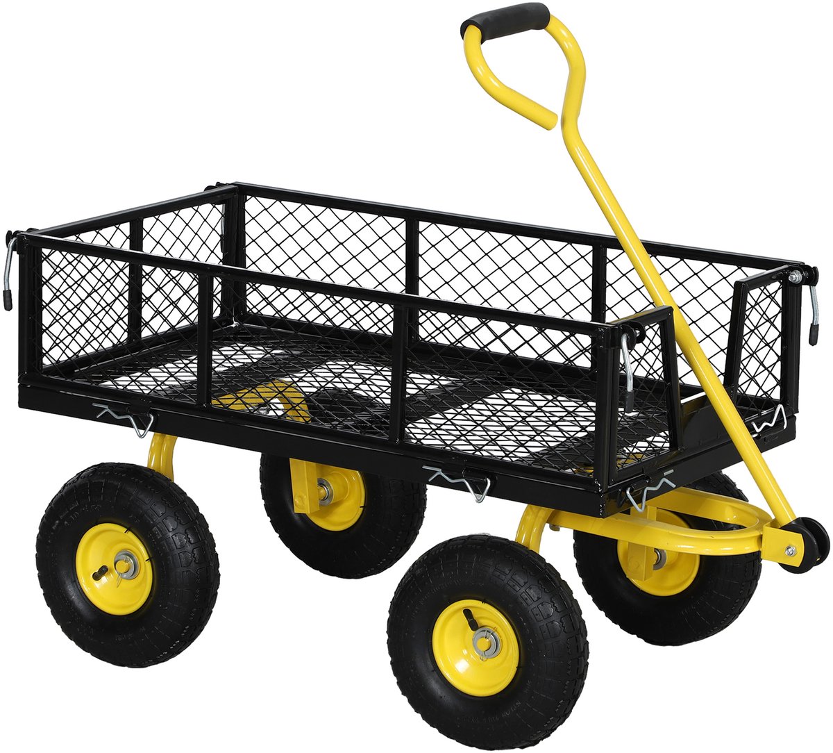 Outsunny Tuinkar - Staal - 104x54x51cm - Zwart en Geel