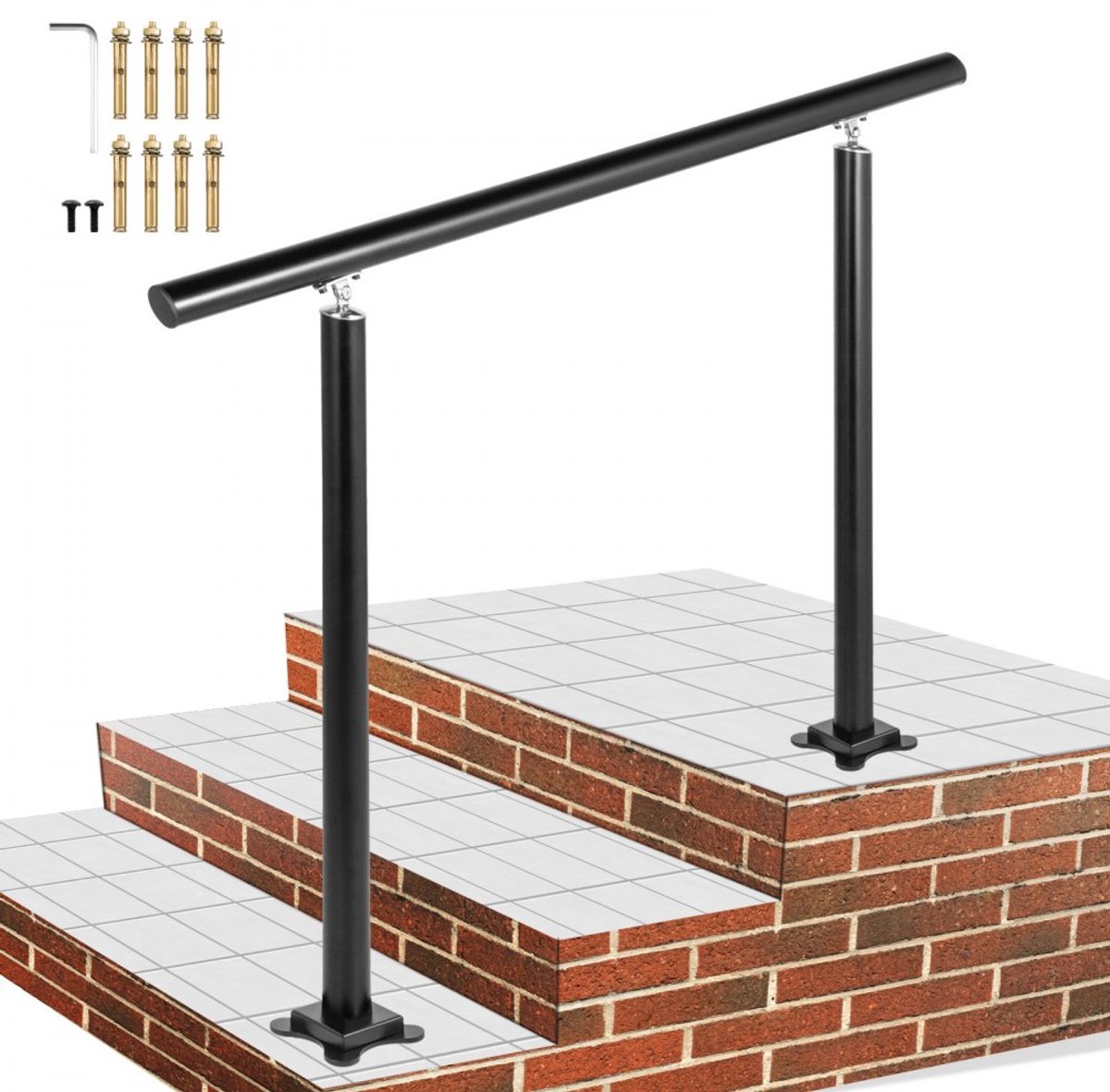 Trapleuning - Wandleuning Montageset - Lengte 86,4 cm - Gepolijst Roestvrij Staal (RVS) - Inclusief Metalen Pluggen - Voor Binnen en Buiten - Wandmontage