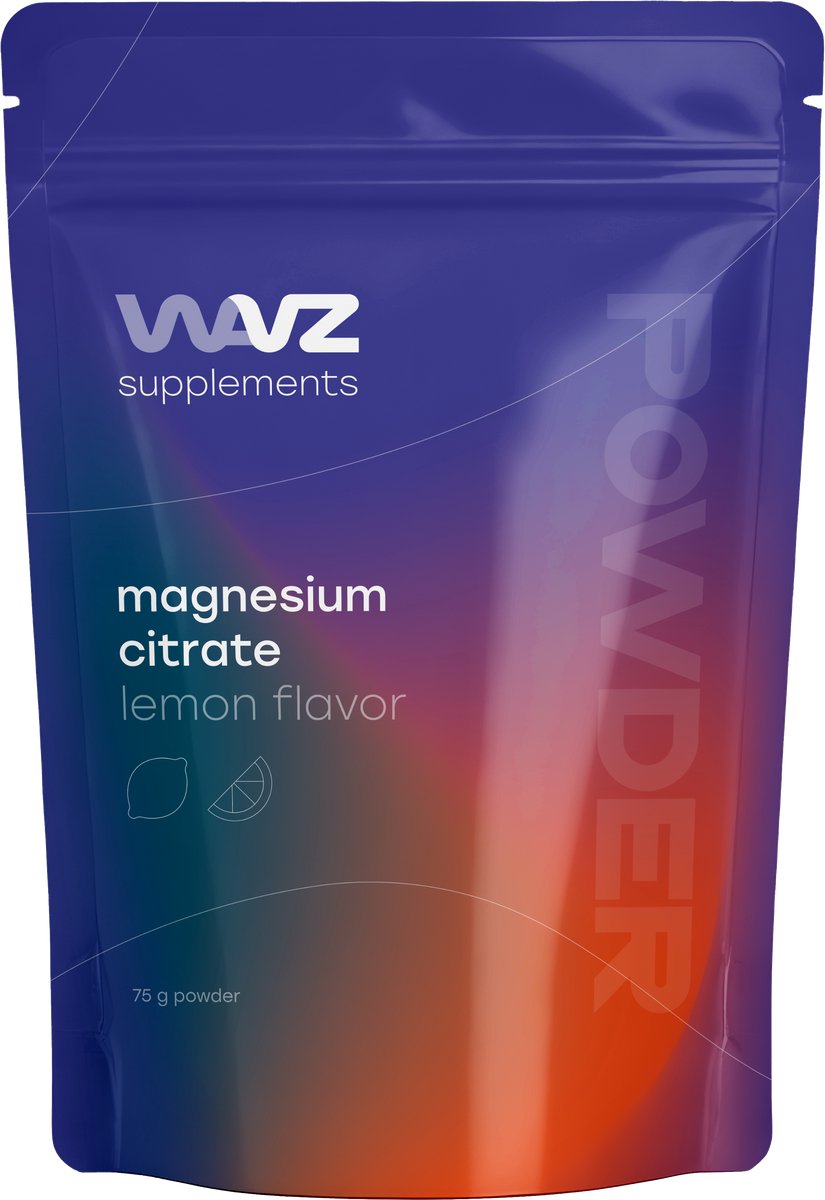 WAVZ Magnesium Citraat Poeder, 250 mg Elementair Magnesium, Hoge Opname, Inclusief Bioplastic Doseerlepel, Citroensmaak, 75 g