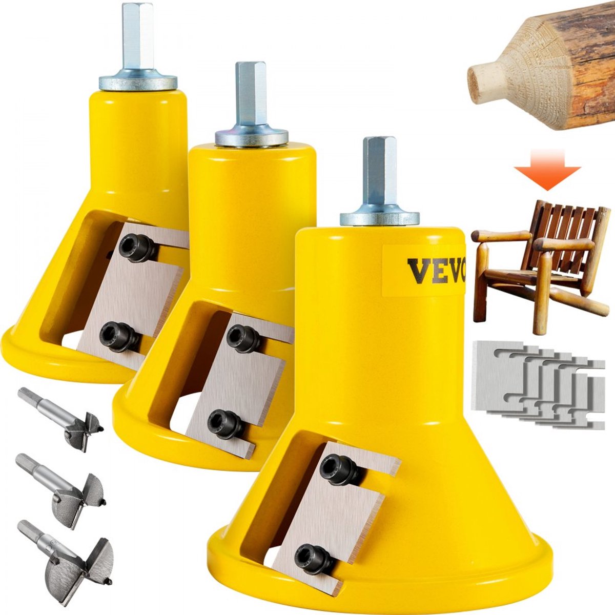 Rondpenfrees Tenon Cutter & Forstnerboor Set - Houtbewerking Boorset - 25,4/38/50,8 mm - Met 2 Messen - Voor Balkenbedden, Leuningen, Hekken, Tafels