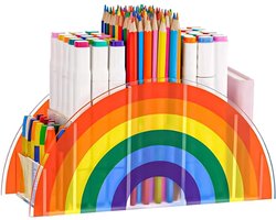 EGoods - Acryl penhouder met regenboog design voor bureau organizer - Make-up kwast opberger voor kantoorbenodigdheden - Geschikt voor buffetten, catering en evenementen - Afmetingen 24x8.7x12CM