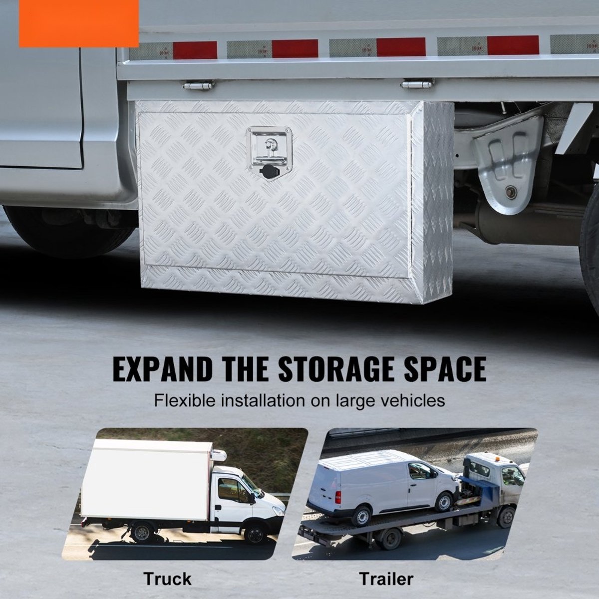 Gereedschapskist - Opbergkist voor Aanhanger/Trailer en Pickup - Aluminium Diamantplaat - Met Slot en Sleutels - Waterdicht - Afmetingen 76 x 35,5 x 40,5 cm - Zilver