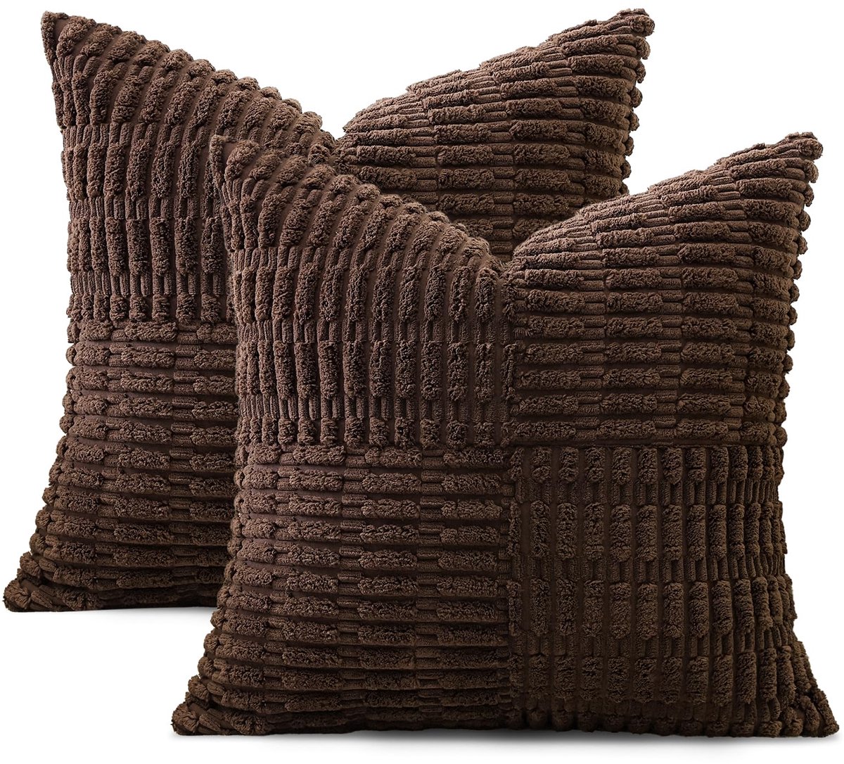Unyqoos Set van twee bohemian corduroy kussenslopen met verborgen ritssluiting Donkerbruin
