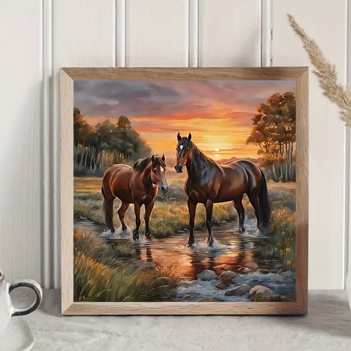 5D Diamond Painting Paarden bij Zonsondergang - Complete Doe-Het-Zelf Set met Ronde Steentjes - Ontspannende Hobby voor Volwassenen & Kinderen - Inclusief Canvas, Pennetje, Bakje & Steentjes - Creatief Cadeau voor Thuisdecoratie — afbeelding 7