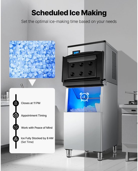 IJsblokjesmachine - Commerciële IJsmachine Opzetkop (Alleen Kop) - Capaciteit 227 kg/dag - RVS Behuizing - Slim Bedieningspaneel - Eénknops Reiniging van Merkloos — afbeelding 5