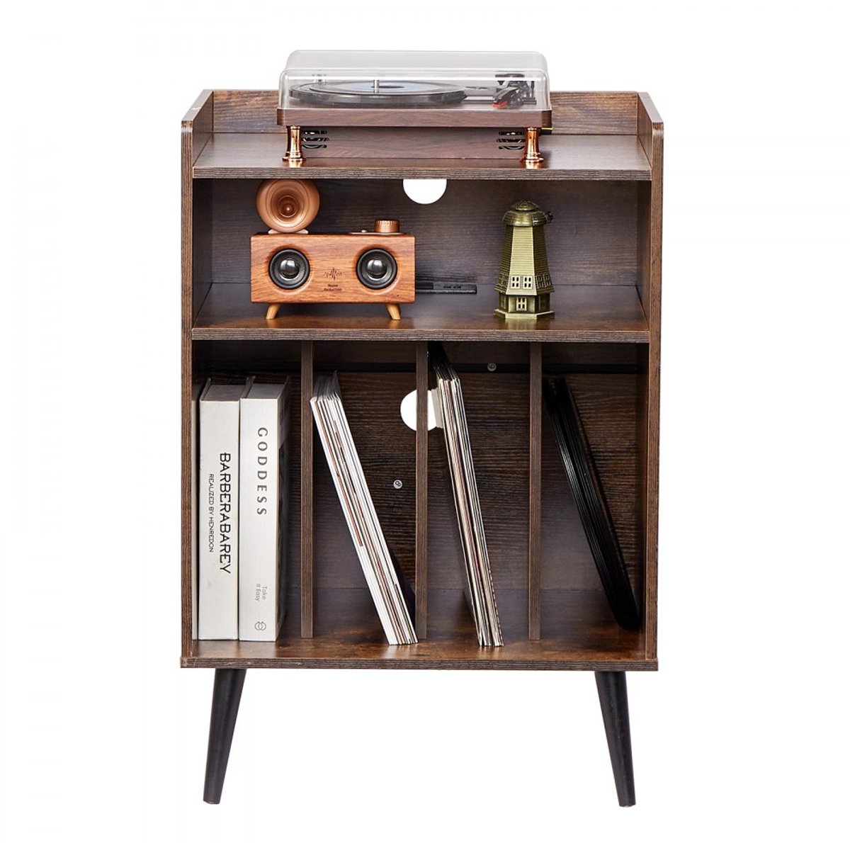 Vinyl Platenkast - Platenspeler Meubel - Draaitafelstandaard - 3-Laags - Tot 150 LP's - Houten Constructie - Met Displayplank