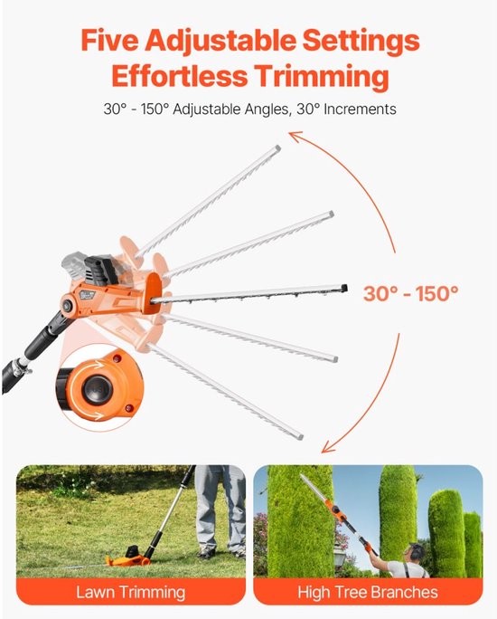 Telescopische accu heggenschaar - Stokheggenschaar - Accu 20 V - Uitschuifbaar 199-248 cm - Mes 51 cm - Kantelbaar 5 standen - Snelheid 1200 slagen/min — afbeelding 5