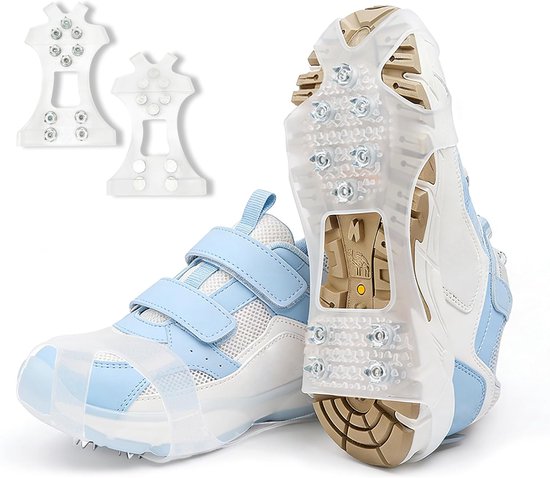 Anti Slip Sneeuwzolen - 1 paar - 10 spikes - Stijgijzers Voor Bergschoenen - Snowboots schoenovertrekken - Stijgijzers - Crampons - Sneeuwijzers - Stretchmateriaal - Veilig Lopen Op Sneeuw En Ijs - Schoen Spikes - Schoenmaat 41 - 44 - Wit