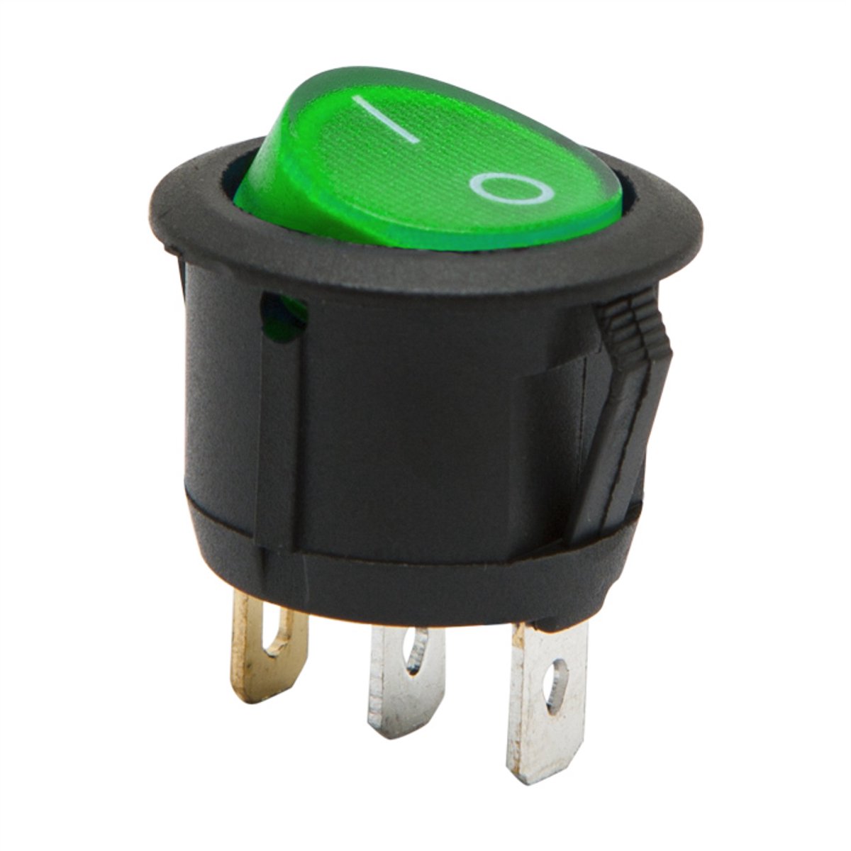 5x Verlichte Ronde Wipschakelaar SPST ON-OFF - Rocker Switch 250VAC 6A (10A) - Groene LED Indicatie Met I-O Markering - Inbouw Schakelaar Voor Elektrische Apparatuur - Inbouwmaat 20mm - Inbouwdiepte 25mm - Verkoopeenheid 5 Stuks [09085GR]