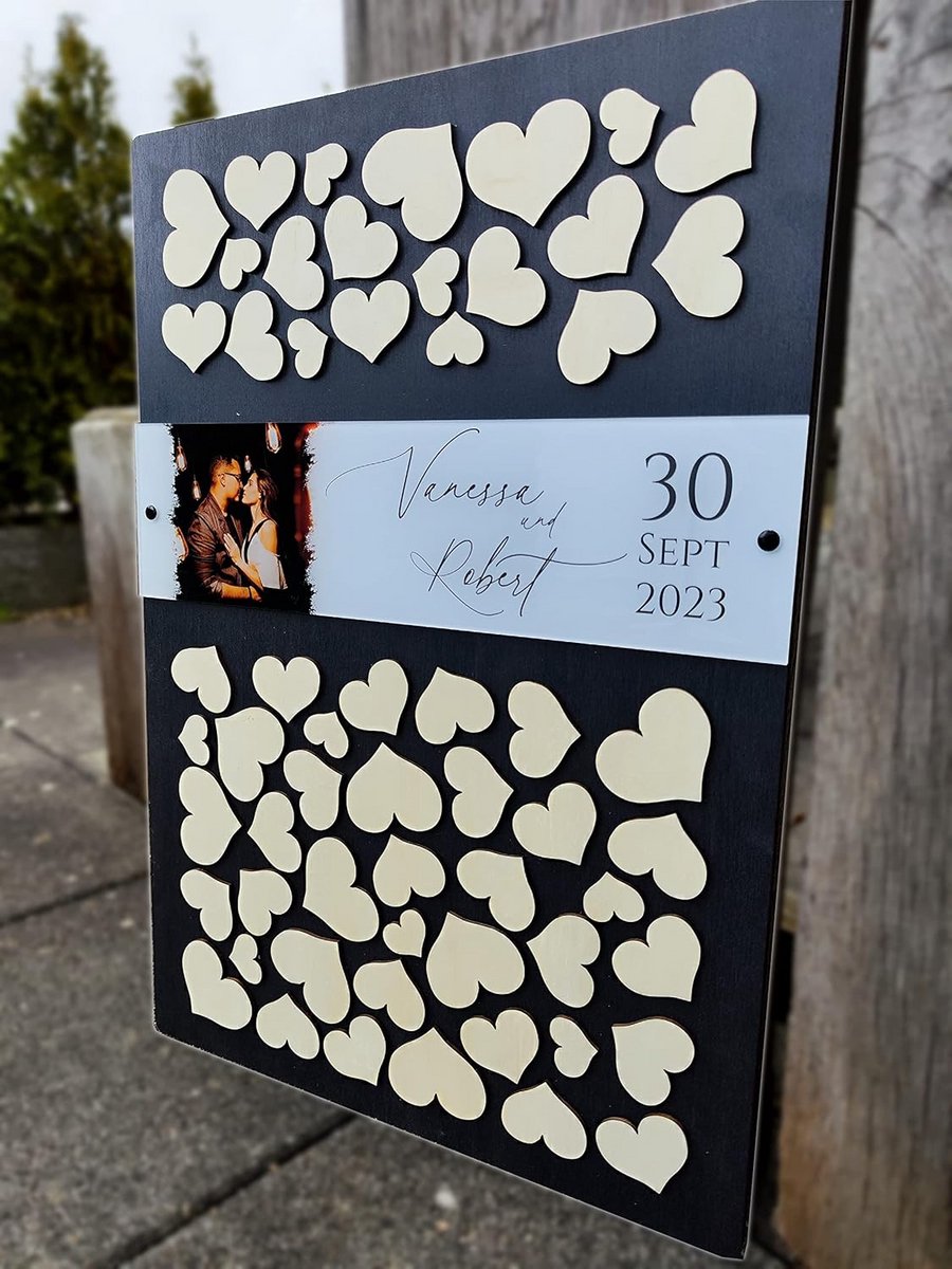 Personalised 3D Gastenboek met 60 Herten van Echt Hout en Acryl - Alternatief voor Gastenboek voor Bruiloft en Andere Gelegenheden, Antraciet, 60 Herten, 61 x 42 cm
