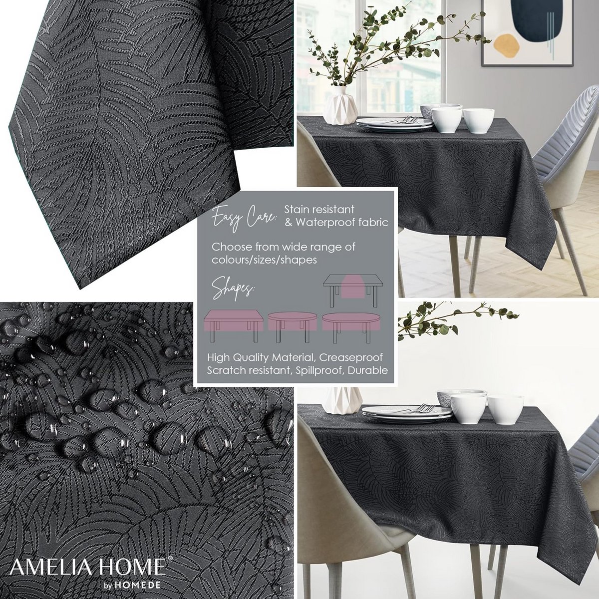 Tafelkleed Lotus-effect waterafstotend linnenlook Anthraciet 140x180cm