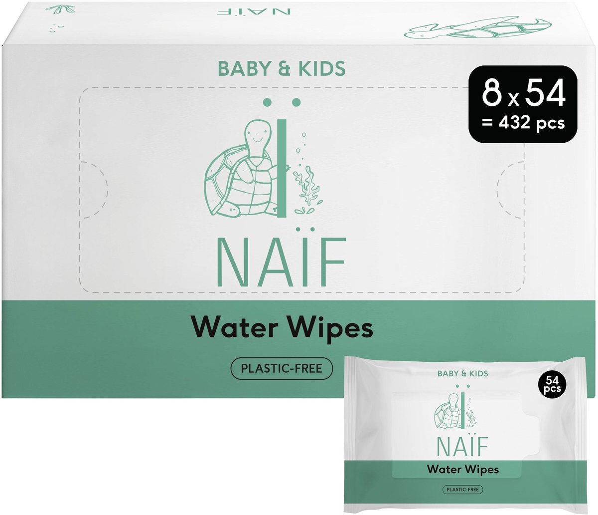 Naïf Natuurlijke Plastic Vrije Billendoekjes - voordeelverpakking box 8 stuks - 54 doekjes per pak