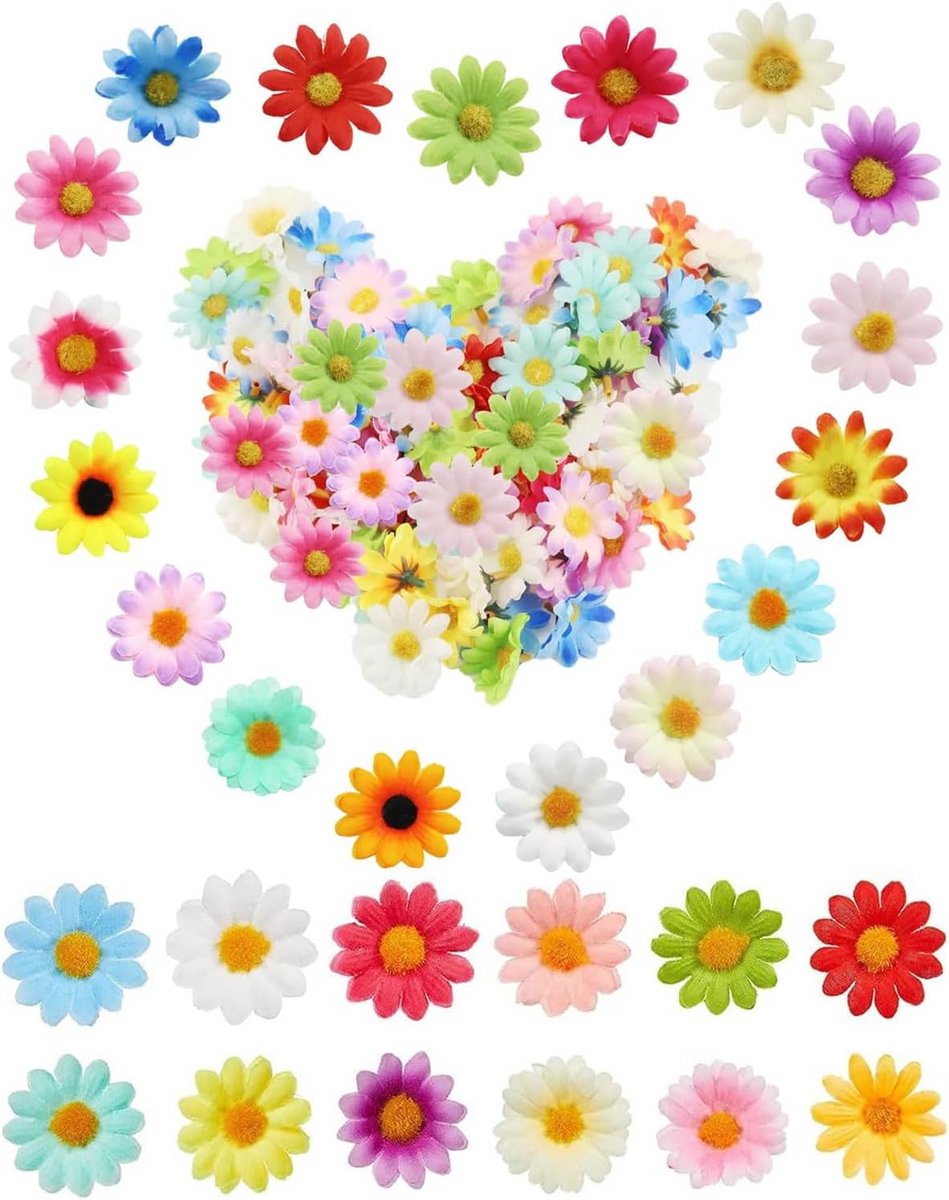 100 stuks mini-kunstmadeliefjes - kleurrijke zijden bloemknopjes voor decoratie, bruilofte
