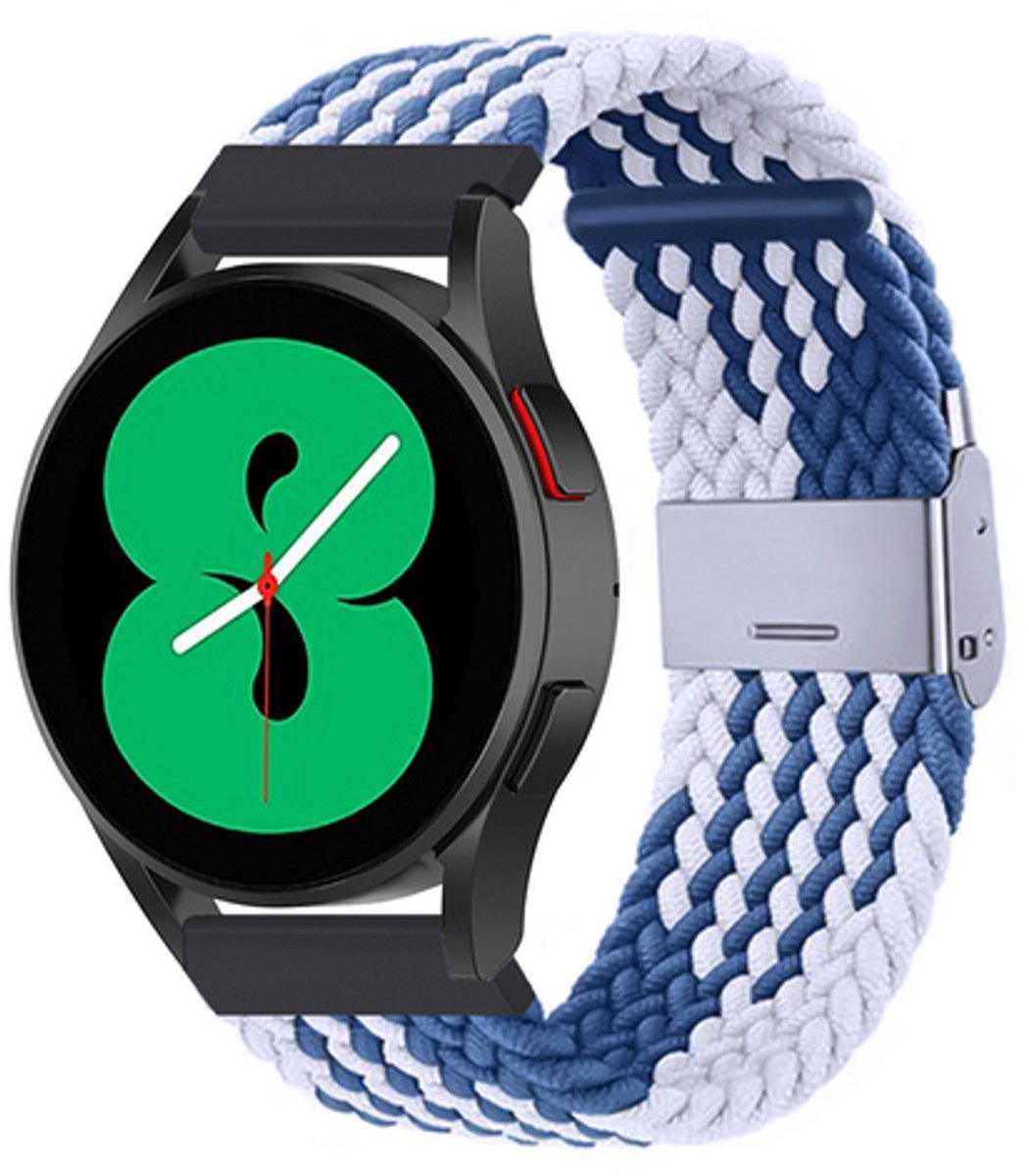 By Qubix - Braided nylon bandje - Blauw / wit - geschikt voor Huawei Watch 5 - 46mm